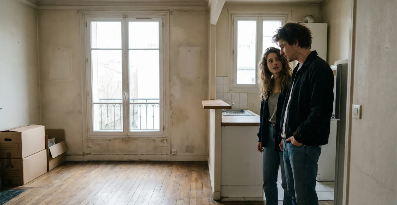 Deux héritiers discutant dans un appartement vide lors d'une succession